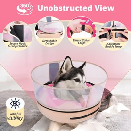 Didopet Inflatable Dog Cone with Transparent Shield, Protective Dog Donut Collar After Surgery to Stop Licking, Soft Donut Cone for Extra Large Pets, Adjustable Recovery Collar with Buckle Visibility