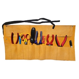12 Pocket Canvas Tool Roll Bag Tool Organiser for Electrician, Plumber, Carpenter and Handyman Heavy Duty Tool Roll Pouches (12 Pocket Leather Yellow)