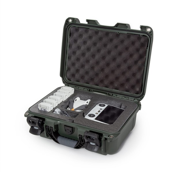 Nanuk 915 Waterproof Hard Case with Custom Insert for DJI Mini 3 or Mini 3 PRO, Fly More Package and RC-N1 or RC Remote - Olive
