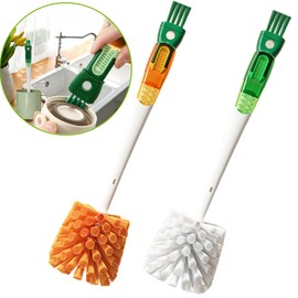 THJOPOKEEL Cepillo Multifuncional 5 en 1 para Limpieza de Botellas, Biberones y Popotes - Incluye Cepillo para Leche y Paja(Naranja)