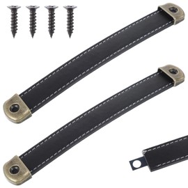 Mabor 2 Pcs Leather Handles for Drawers Leather Trunk Handles Leather Handle Suitcase Luggage Pulls Cabinet Handles Leather Strap Handle with Mounting Screws Leather Cabinet Knobs(Black)