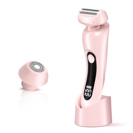 Electric Shaver Razors for Women for Legs, 2 in 1 Bikini Trimmer for Women Underarm Pubic Hairs, Rechargeable & IPX7 Waterproof Womens Shaver Painless Cordless with Detachable Head, Wet Dry Use（Pink）