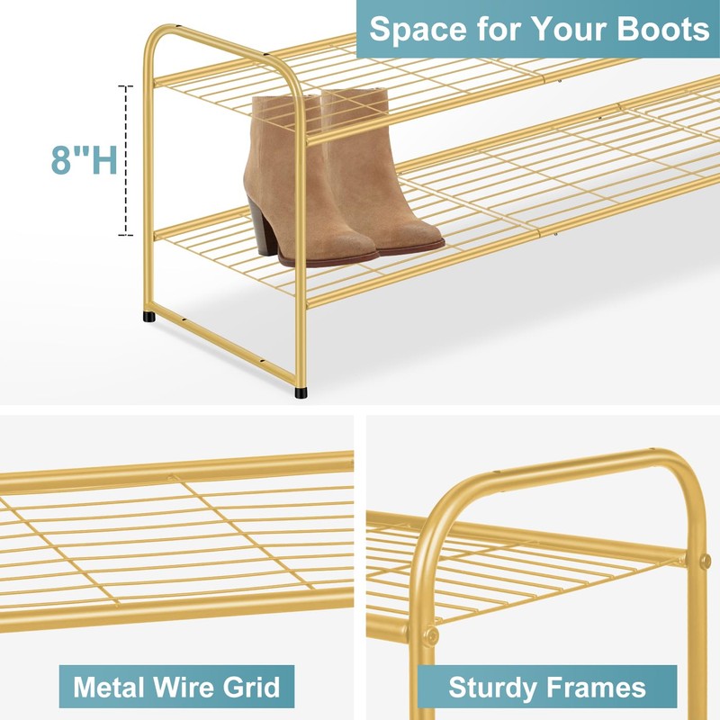 AOODA Long 2 Tier Shoe Rack for Closet Metal Wide