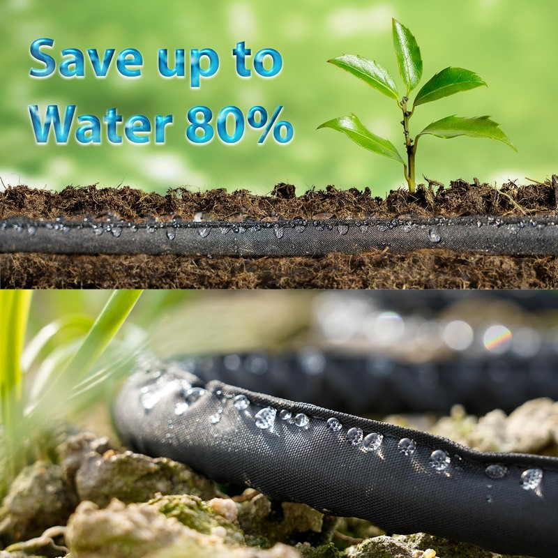 KOBAZ Flat Soaker Hose 150 ft, Drip Sprinkler Hoses with