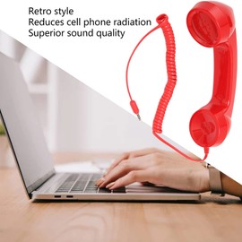 Dpofirs Retro Phone Handset, Vintage Retro 3.5Mm Telephone Handset Cell Phone Receiver, Radiation Proof Handheld Cell Phone Microphone for Mobile Phones Computers (Red)