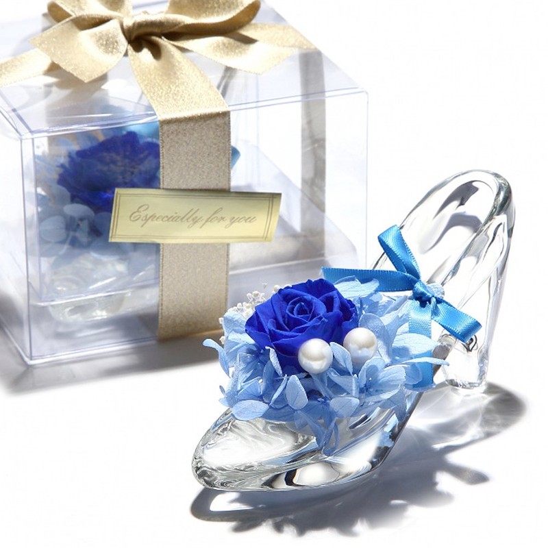 Teat Sight Preserved Flowers Glass High Heel Glass Shoes (Rose,