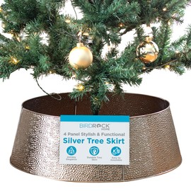 BIRDROCK HOME 4-Panel Christmas Tree Collar - Silver Bubble Tree Skirt - 26" Base - Easy to Assemble Xmas Tree Base Cover - Metal Holiday Decoration - Water Base Protection from Pets, Skirt Decor