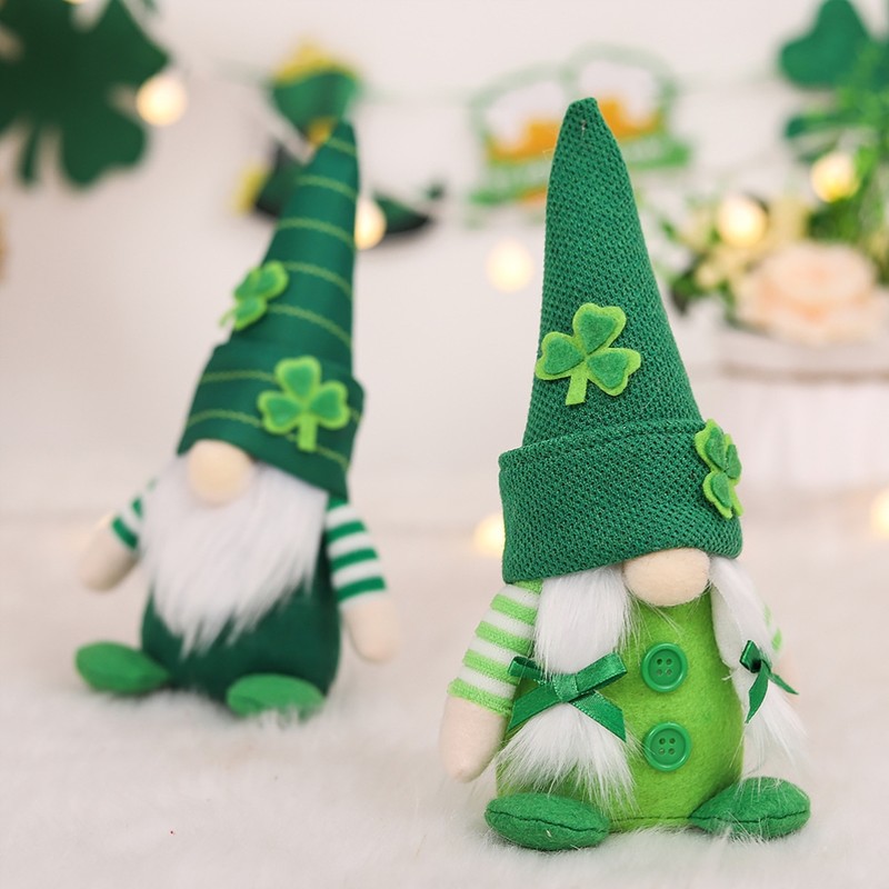 2Pcs Faceless Gnome Plush Doll St. Patrick's Day Green Clover