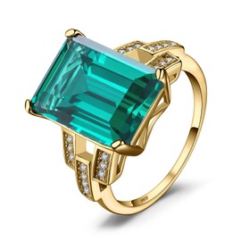 JewelryPalace Emerald Cut 6ct Simulated Emerald Solitaire Cocktail Rings for Women, Green Gemstone 925 Sterling Silver 14k Yellow Gold Plated Ring, Gemstone Ring for Girls Jewellery Set S