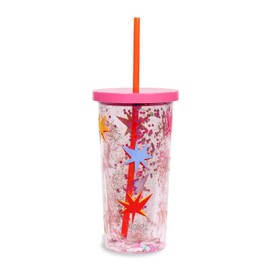 ban.do Deluxe Sip Sip Tumbler with Lid and Straw, 20 Ounce Insulated Cup, Double Wall Tumbler Filled with Glitter (Starburst)