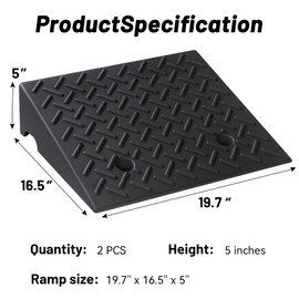 2 Pack Rubber Curb Ramps Driveway ramp, 5" H,19.7" L,16.5" W, Heavy Loading (8818LB)/4Ton Capacity, Threshold, Motorcycle, Loading, Bikes, Wheelchairs Ramps