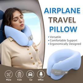 2in1 Ergonomic Memory Foam Travel Neck Pillow – Travel Pillow for All Sleep Positions on Flights, Road Trips, and Long Distance Travel with Drawstring Bag (Adjustable - Blue)
