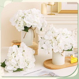 Mimorou 6 Sets Flower Table Centerpieces White Artificial Wedding Faux Hydrangeas with Rustic Metal Vase for Office Home Kitchen Table Wedding Bridal Tea Party Decoration