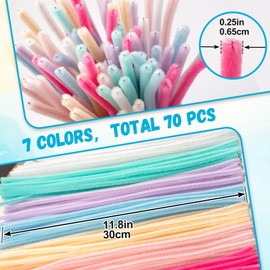 STSTR 70PCS Pipe Cleaners, 7 Colors Christmas Tan Pipe Cleaners for Crafts, Craft Supplies, Fuzzy Sticks Set for DIY Arts Crafts Decorations