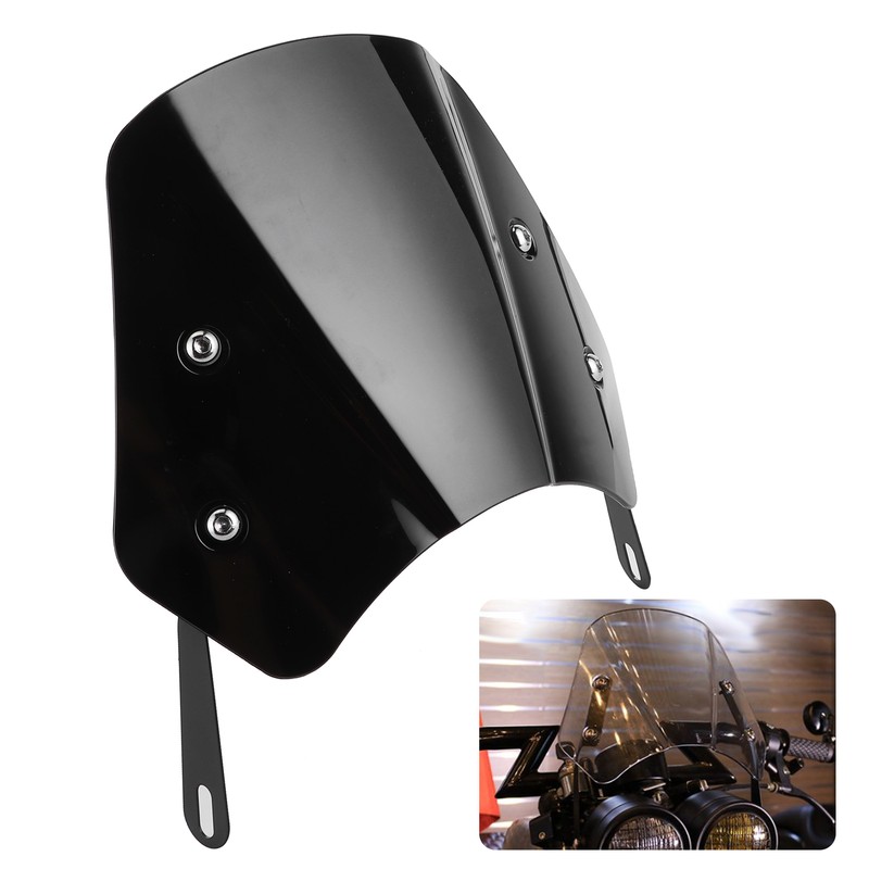 Universal Motorcycle Windshield Wind Deflector Screen W/Mounting Bracket for 5‑7inBlack