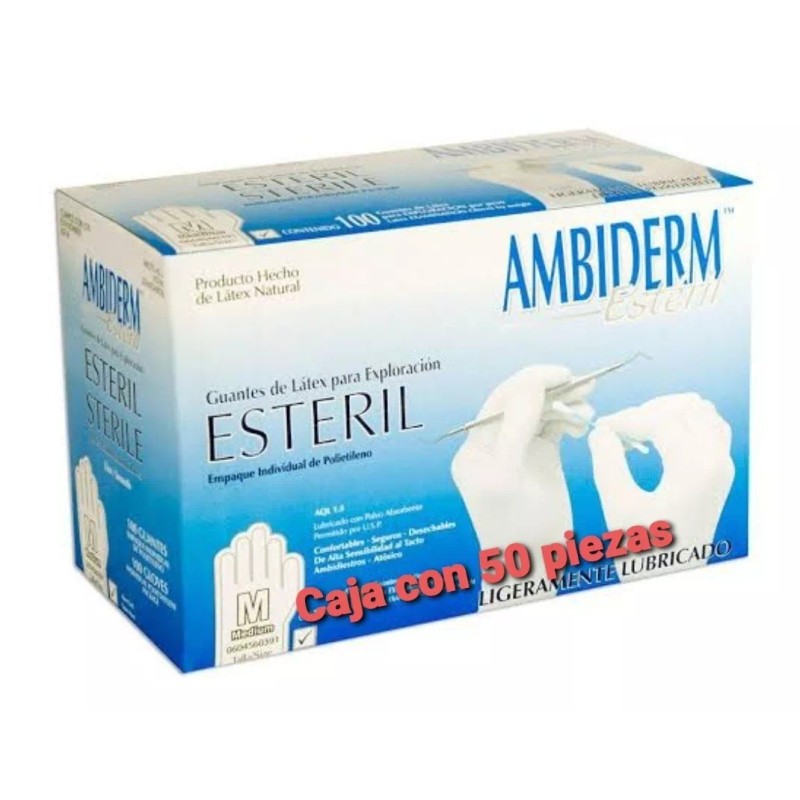 Ambiderm 50 Pz Guante Látex Estéril Ambiderm Talla Ch, Med