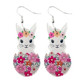 Pingyongchang Cute Colorful Easter Egg Rabbit Acrylic Earrings Funny Animal Bunny Flower Dangle Drop Earrings for Women Easter Spring Holiday Party Jewelry Gifts-Red