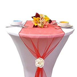 Wedding - Camino de Mesa de Organza para decoración de Banquetes de Boda, 30,5 x 274,3 cm, Rojo, 10