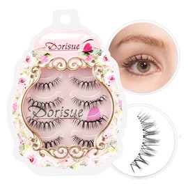 Dorisue Natural Round Eyes False Eyelashes - Ultra-Thin Invisible Band Dolly Eye Lashes for Natural Volume Look, 5-10mm Center Length, 4 Pairs (E6)