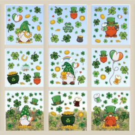 WALPLUS Spring Window Clings Spring Decorations Summer Window Clings Double-Sided Reusable Peel and Stick Removable for Glass St Patrick's Day Shamrock Gnomes Window Clings 168 Pieces