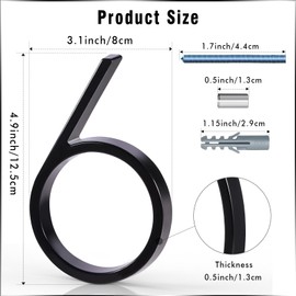 5 Inch Floating House Number 6, VONDERSO Black Metal Modern Outdoor Address Sign for Yard Street and Mailbox, Zinc Alloy Solid Address Numbers and Letters with Exquisite Drawing Process