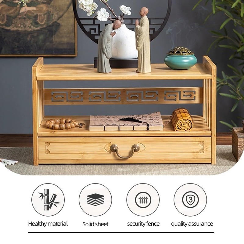 BIRDFBA Floor Table, Altar Low 2-Tier Meditation Table with Drawers
