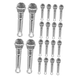 NUOBESTY 20pcs Microphone Pendant Fake Microphones Jewelry Charms Music Charms for Jewelry Making Earring Charms Microphone Keychain Charms Mini Karaoke Charms Tiny Mic Silver Zinc Alloy