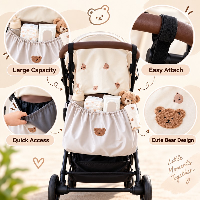 Stroller Hanging Storage Bag, Lightweight Reusable Organizer for Baby Essentials,