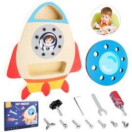 Shinybox Montessori Wooden Screw Board, Montessori Toy, Screw Board for Children, Nursery Teaching Aids, Educational Toy, Motor Skills Toy, Educational Learning Toy for from 3 (Rockets)