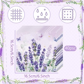 LaVenty 40 PCS Purple Lavender Napkins Purple Napkins Flower Tea Party Wildflower Party Decorations for Party Wedding Baby Shower Bridal Shower