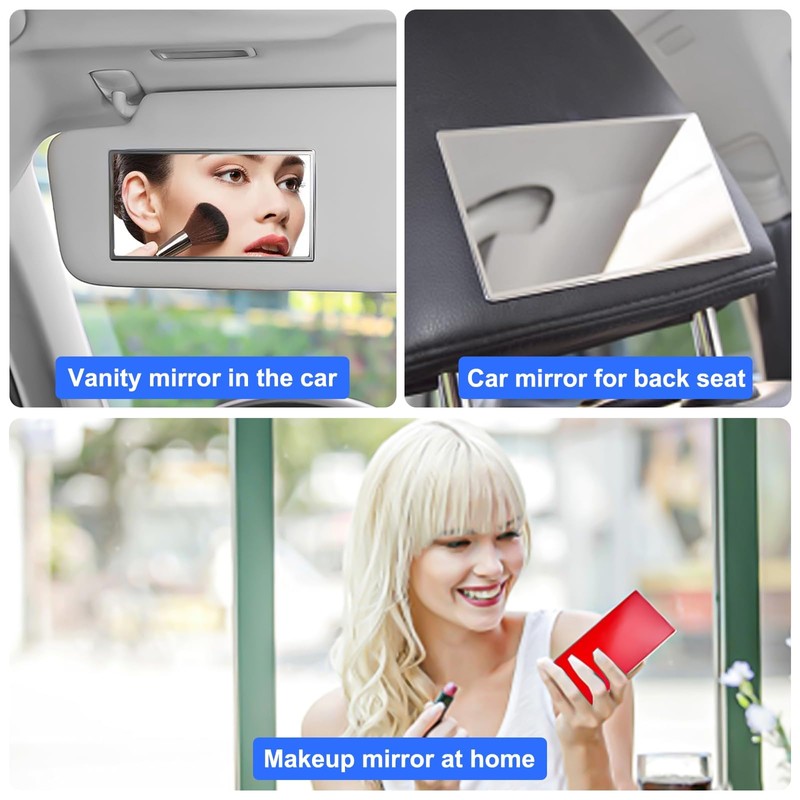 2 PCS Auto Sun Visor HD Makeup Mirror, Self-Adhesive Universal