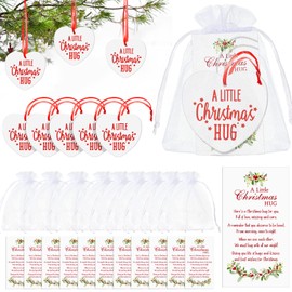 36 Pcs Christmas Ornaments Bulk Gifts Thank You Gifts for Coworker Employee Appreciation Christmas Hug Ceramic Signs with Cards Organza Bags for Xmas Holidays Tree Office Decoration (Heart Style)