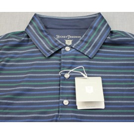 Hickey Freeman Mens Midnight Blue Striped Wicking SS Polo Golf Shirt NWT  M  $94