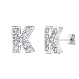EVER FAITH Initial Letter K Earrings 925 Sterling Silver White Cubic Zirconia Tiny Alphabet Stud Earring for Woman Sensitive Ears