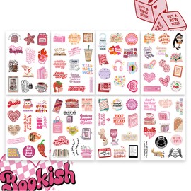 100 pcs Funny Pink Bookish Stickers, Aesthetic Stickers, Heart Shape Pink Stickers for Laptop Computer Phone Water Bottle Skateboard