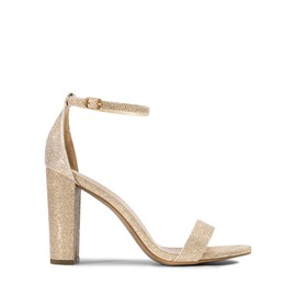 DREAM PAIRS Womens Hi-Chunk High Heel Pump Sandal Gold Glitter - 9