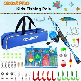 ODDSPRO Kids Fishing Pole - Kids Fishing Starter Kit - with Tackle Box, Reel, Practice Plug, Beginner's Guide and Travel Bag for Boys, Girls