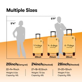 GinzaTravel 3 Piece ABS Hardside Luggage Sets Large Suitcase with Spinner Wheels with Spinner Wheels, Yellow, 20/24/28 Inch