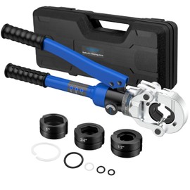 VORXEON Copper pipe Pro press crimper 8 Ton Hydraulic Tube Fittings Crimping Tool with Vus Dies 1/2", 3/4", 1", 360° Rotating Head Storage Case For Plumbers, Electricians, HVAC Techs