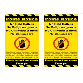 2 x No Cold Callers, Religious Groups, Univited Traders or Canvassers - Window Stickers - Image goes Against The Window, so The Image is Visible Outside. 150mm x 90mm