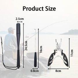 ZLFCypheria 3 Piece Fishing Fish Killer, Fishing Gripper and Pliers Set, 24.5 cm Aluminium Fish Blackjack Fish Narcore, with Fishing Pliers, Fishing Hook Remover, Fish Nafiter, Fishing Accessories