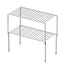 Redrubbit 2 Pack(10.6 x 5.5 Inch) Stackable Cabinet Storage Shelf Rack, Rustproof Kitchen Counter and Cabinet Shelf, Small Storage Rack Organizer for Kitchen, Fridge, Cabinet, Bathroom, Chrome