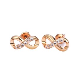 Tiny Infinity Stud Earrings for Women 925 Sterling Silver/Rose Gold/14K Gold Classic Cubic Zirconia Eternity CZ Accent Romantic Love Knot Symbol Thin Small Stud Round Cut Diamond Jewelry(Rose gold)