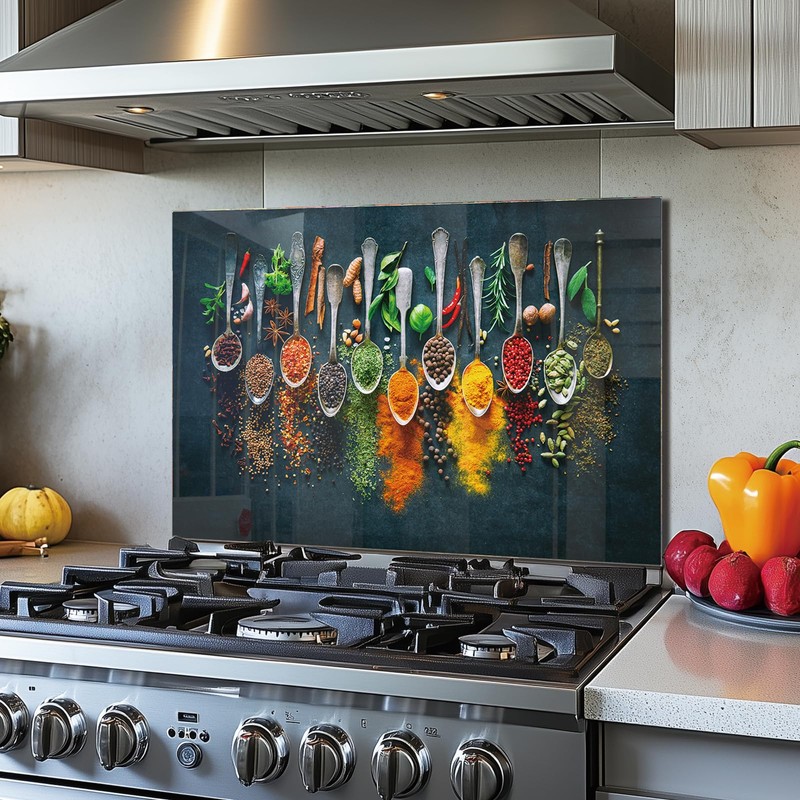 DAIFURONGE Spice Tempered Glass Backsplash For Kitchen Behind Stove,Stove Backsplash