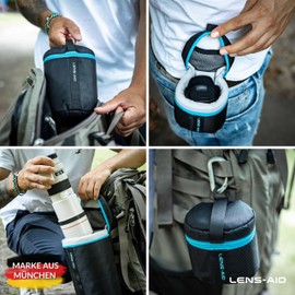 LENS-AID Thick Padded Lens Bag: Lens Case with Zipper and Belt Buckle, black