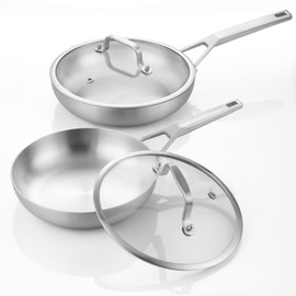 Yeksum Tri-Ply Stainless Steel Pan Sets for Cooking, Frying Pan Set With Lids, 10“12", Fully Bonded, Oven Safe Skillet Set,10 &12 Fry Pan with Lid, Pan is Compatible with All Cooktops Up to 600℉