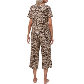 Ekouaer Pajamas for Women Soft Pjs Set Short Sleeve Sleep Lounge Capri Pants Comfy 2 Piece Sleepwear PAT7,XXL