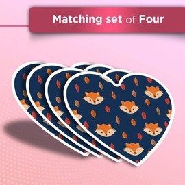Vinyl Heart Stickers (Set of 4) - Cute Wild Ginger Fox Animals Nature Fun Decals for Laptops,Tablets,Luggage,Scrap Booking,Fridges #8609
