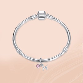 Annmors Charm Cute Animals Pendant S925 Sterling Silver Bracelet Bead with Cubic Zirconia for European Bracelets Necklace, Mother's Day Jewellery Gift Christmas for Men and Women, Silver