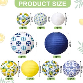 Rossesay 12 Pcs Paper Lantern Kit Amalfi Coast Capri Positano Lemon Party Supplies Summer Mediterranean Decorations Yellow Green White Lemon Pattern for Baby Shower Wedding Birthday Decorations
